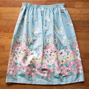 Vtg 80s pastel blue skirt pink yellow white flowers spring summer precious Large